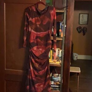 Colleen Lopez Red and Black Ruched Bodycon Dress